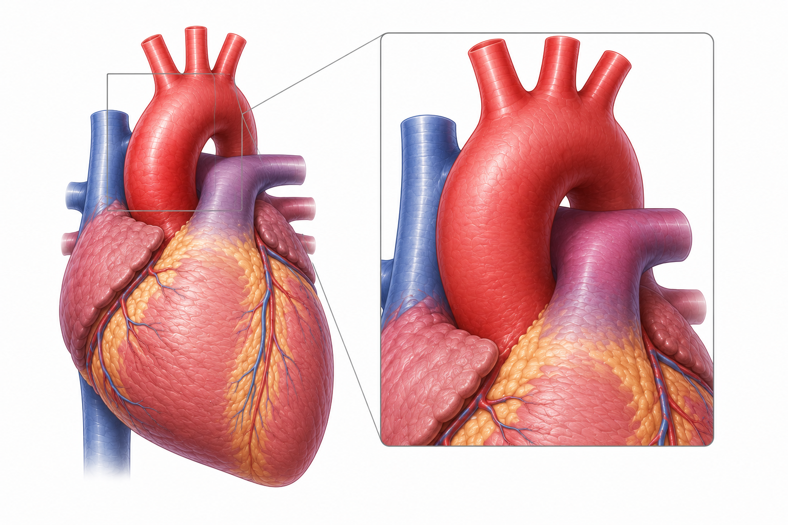 Herzgrafik mit Aneurysma der Aorta ascendens
