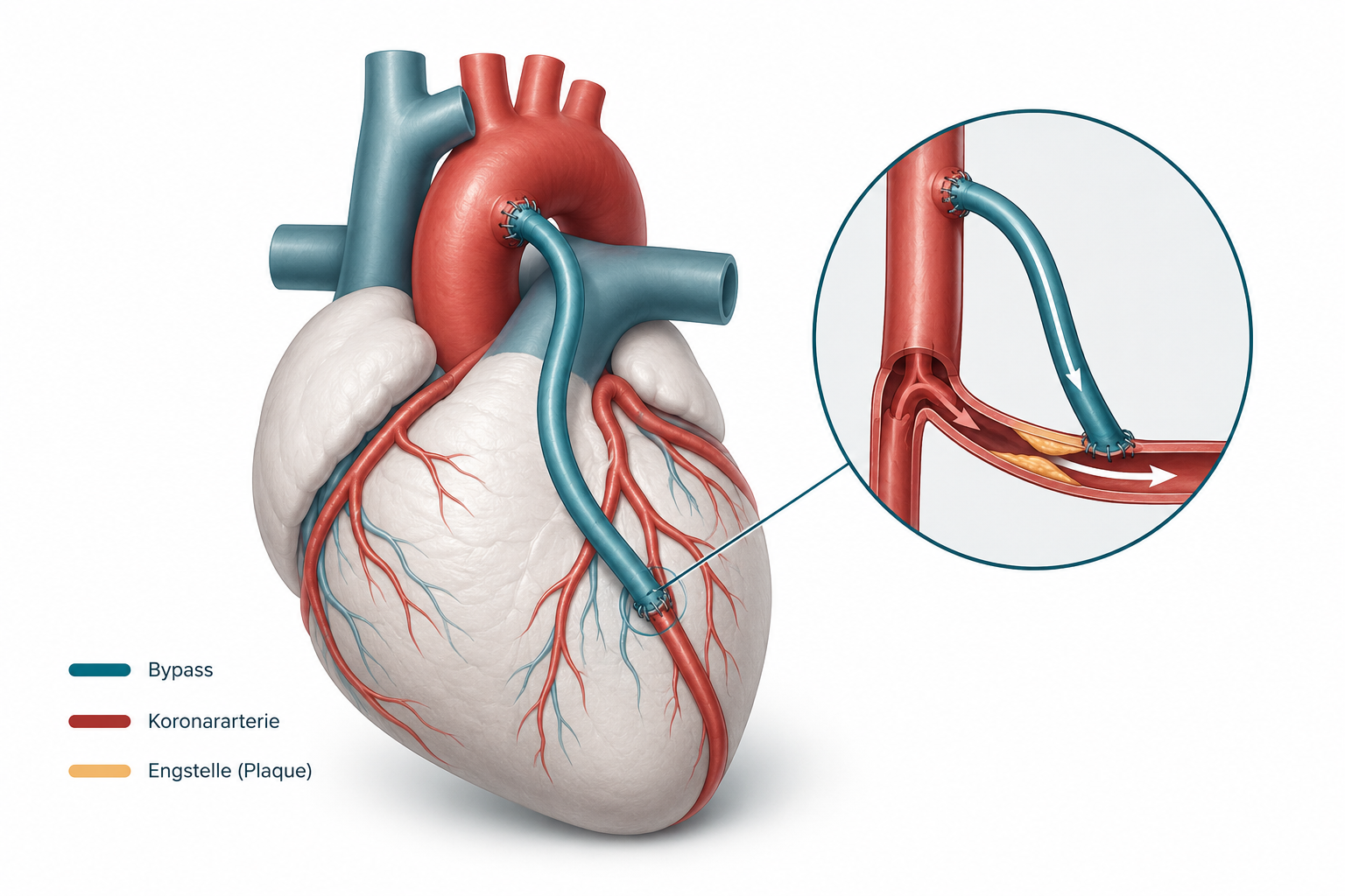 medizinische Illustration eines Koronararterien-Bypass