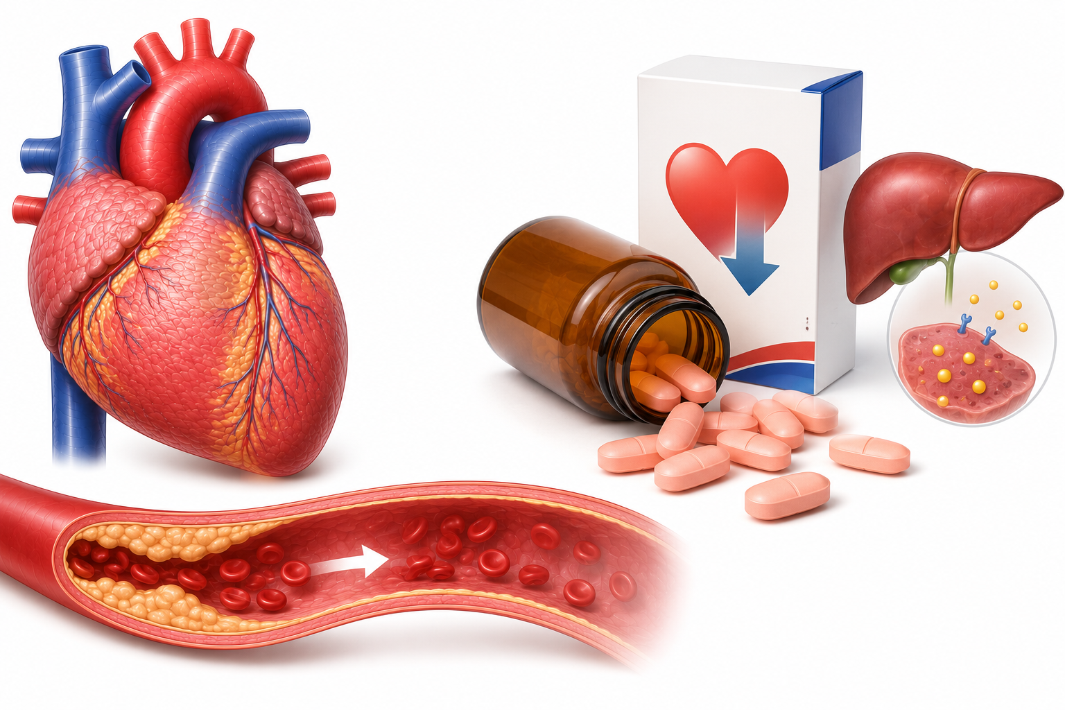 illustrative Darstellung von Tabletten zur Behandlung von Fettstoffwechselstörungen