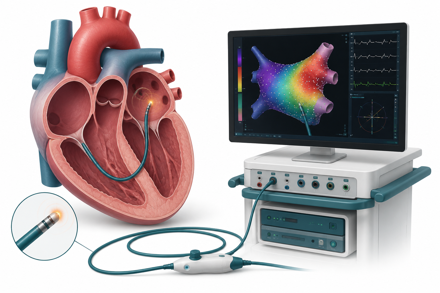 Illustration einer elektrophysiologischen Untersuchung mit Mapping