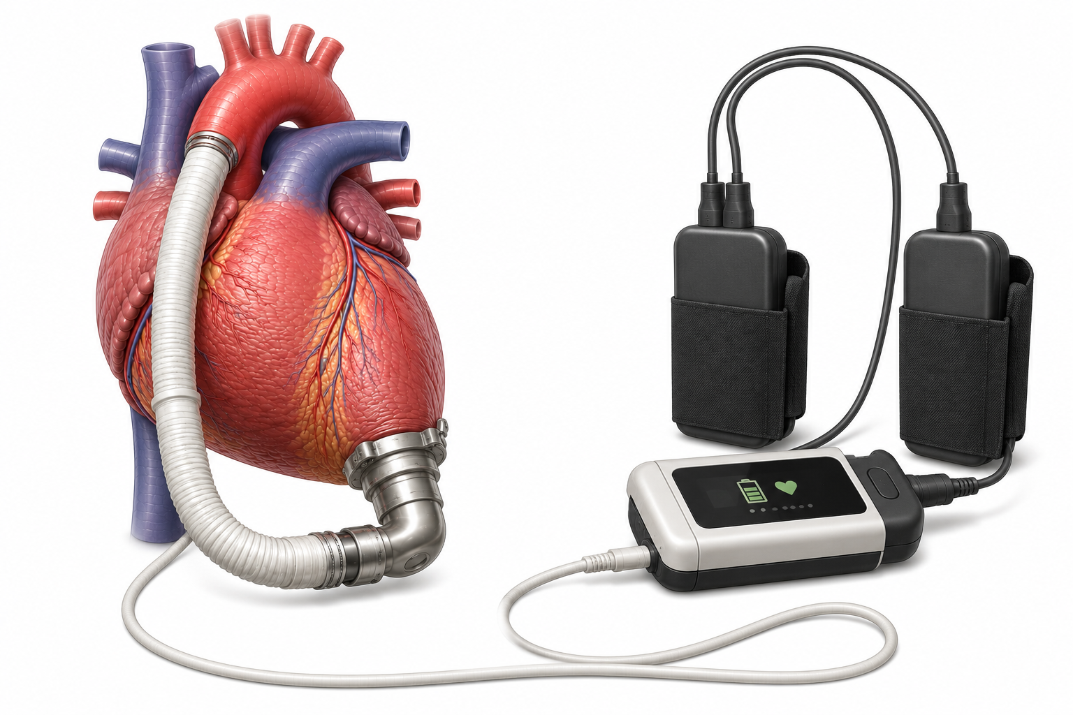 Herzgrafik mit implantiertem Kunstherz (LVAD)