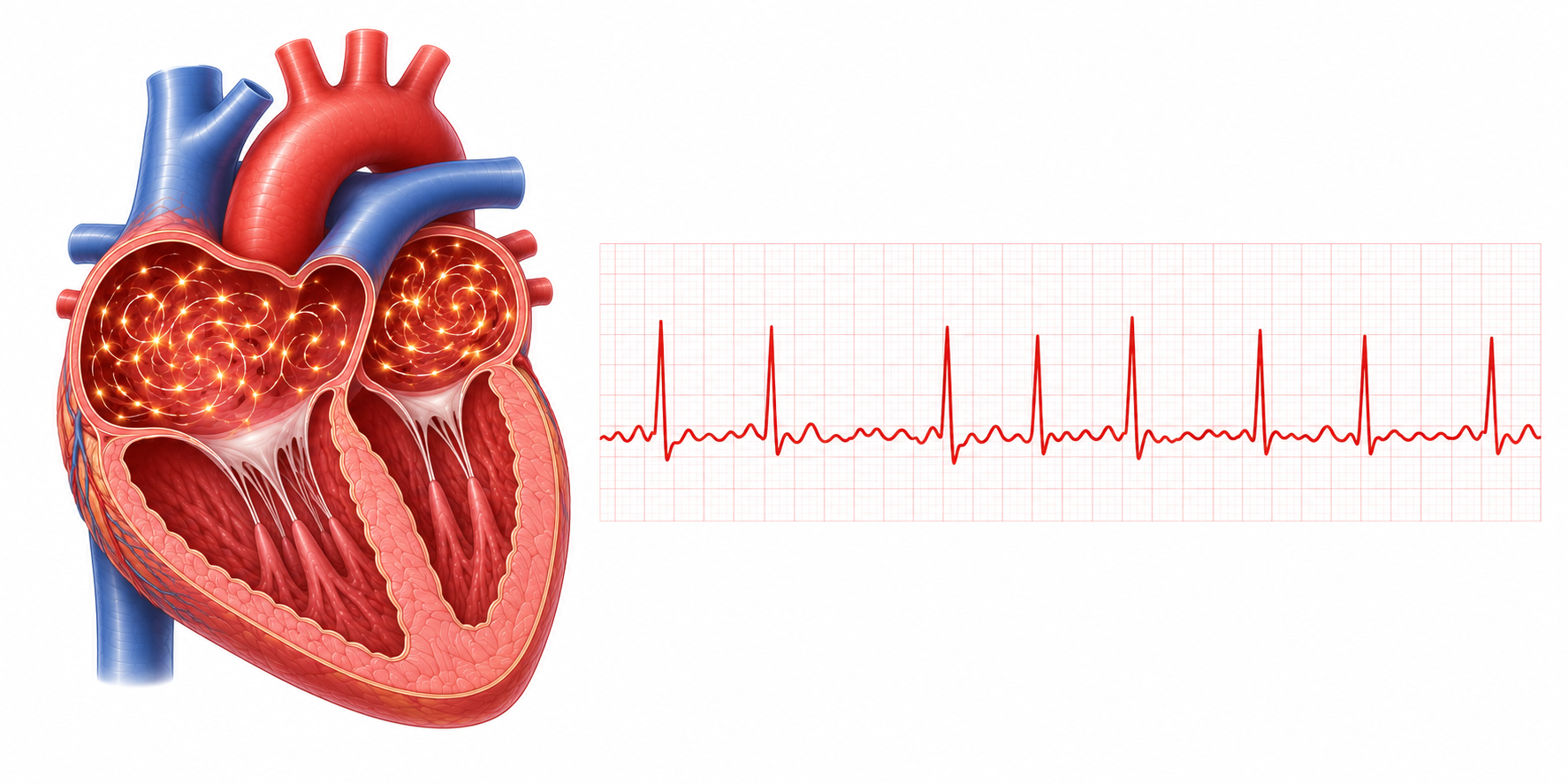 Herz und unregelmäßiges EKG-Muster bei Vorhofflimmern